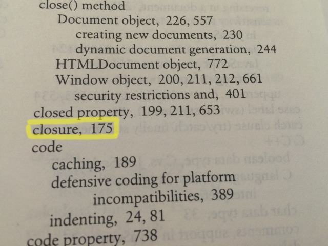 2002 index of 'The Definitive Guide'. 'Closure' refers to one page.