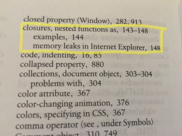 2006 index of 'The Definitive Guide'. 'Closures' have a 6-page section and 2 more references.